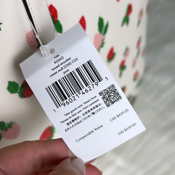 NWT Kate Spade Jana Tossed Strawberry Printed Tote/White/ Saffiano - Picture 11 of 11